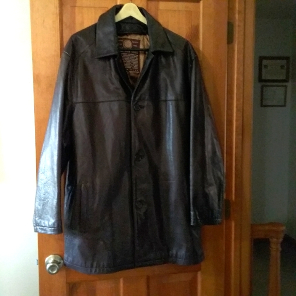 Andrew Marc New York First Class Men's Brown Leather Coat XL Button Front
